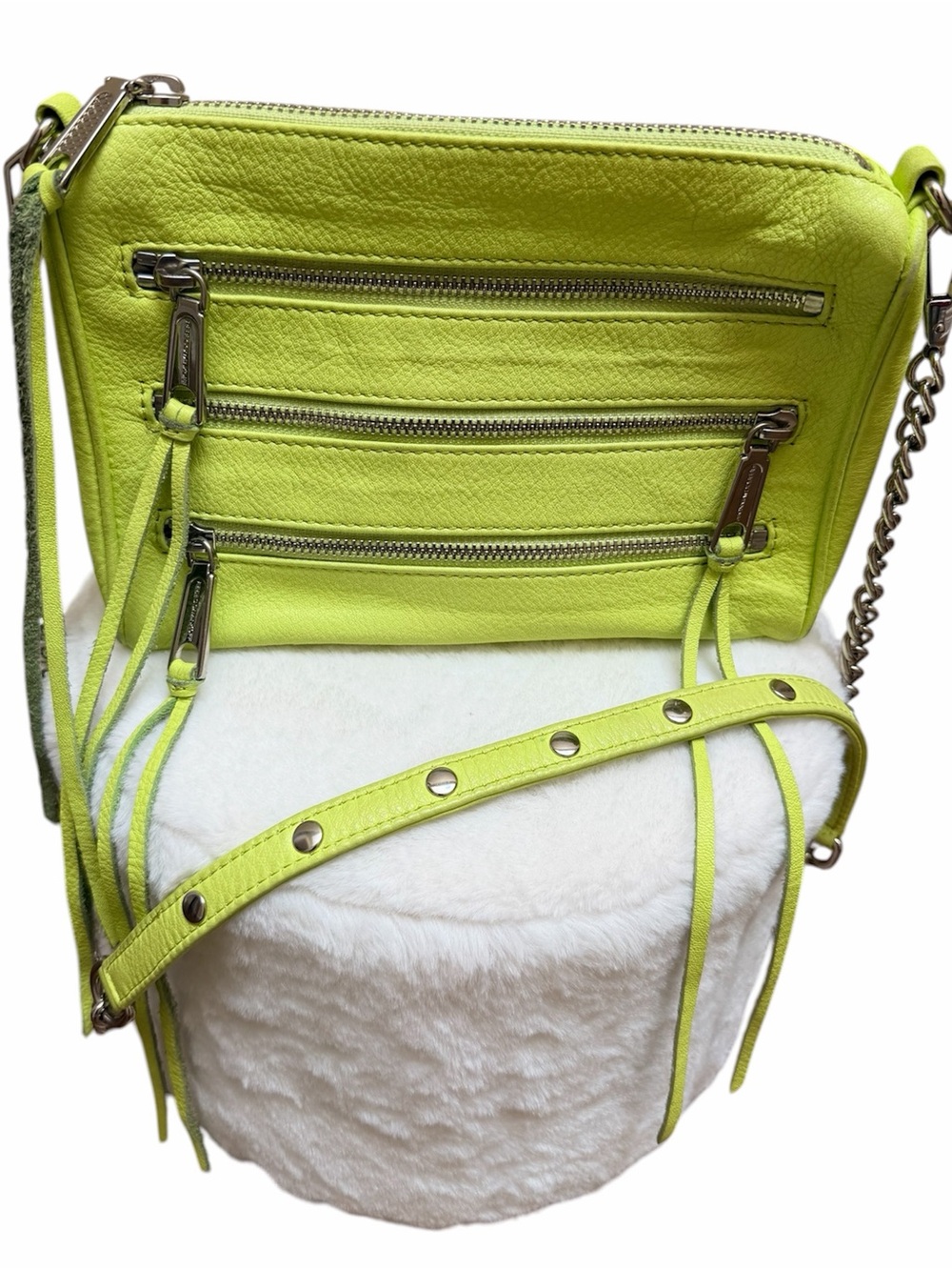 REBECCA MINKOFF Neon Florescent Mini M.A.C 4 Zipper Crossbody Leather Purse Bag